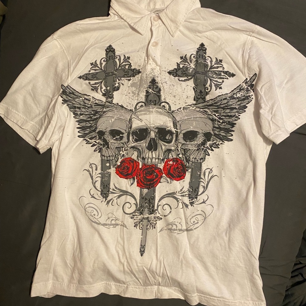White Skull Crosses Roses Polo